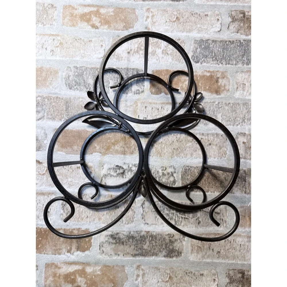 Wrought Iron Floral 3 Bottle Wine Rack Metal Countertop Holder Bronze‎ Gold Leaf